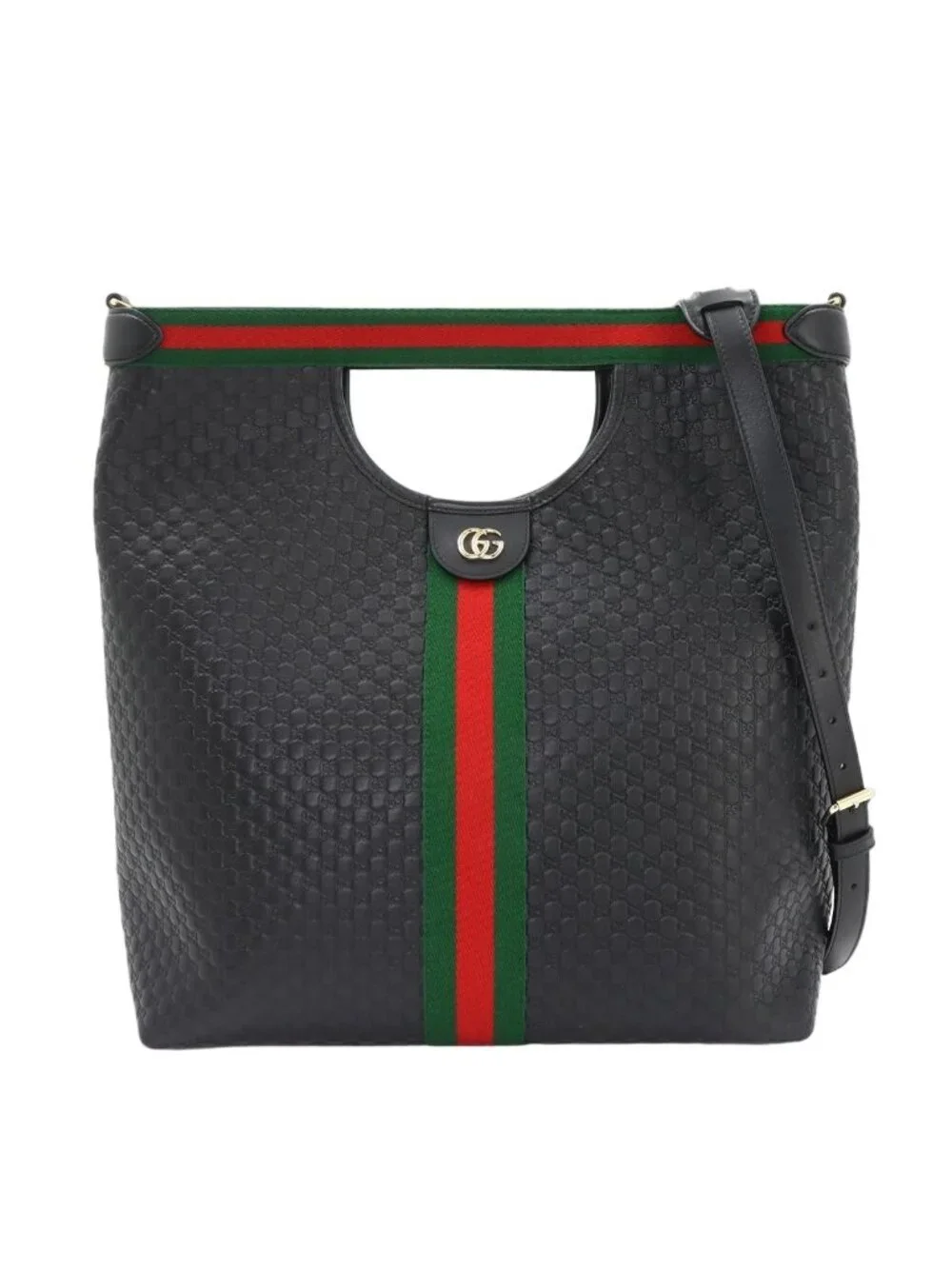 Gucci GG Embossed Ophidia 2-Way Tote Shoulder Bag Leather Black Gold